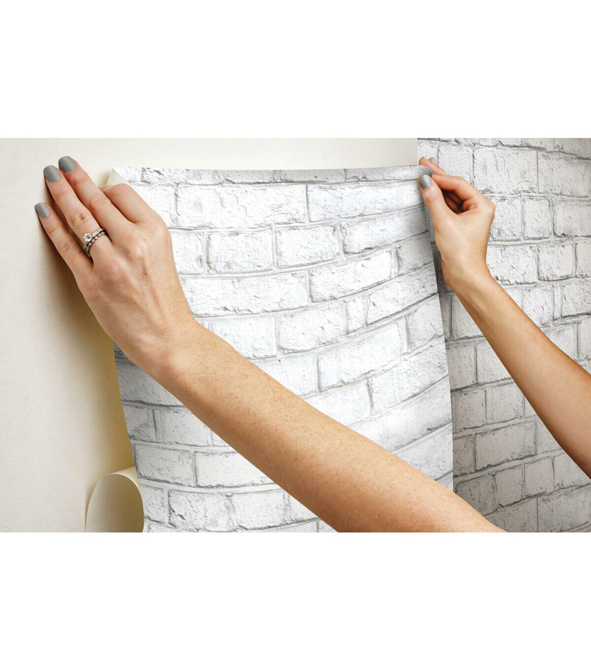 RoomMates White Brick Peelable Wallpaper White