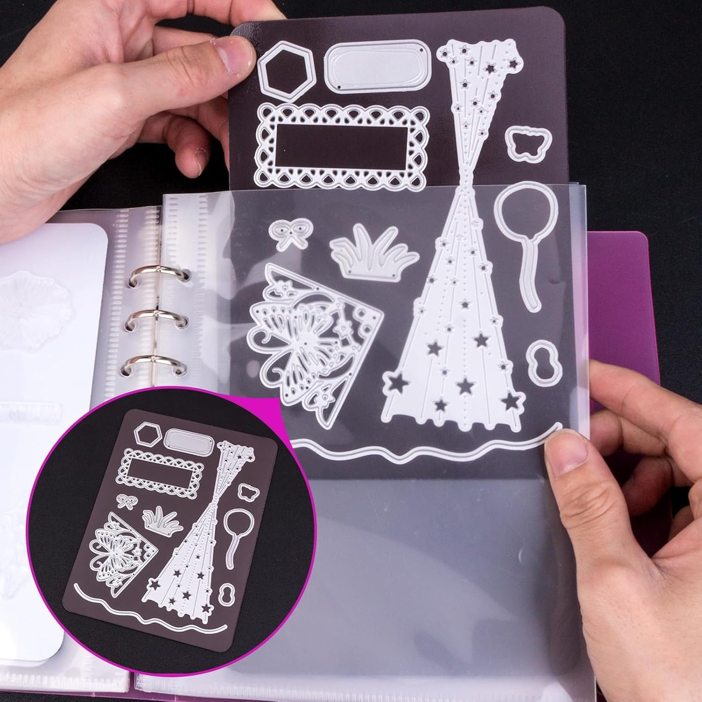 UNIMEIX 12 Pcs Magnetic Sheets for Die Storage with 1 Binder Cover, Stamp and Die Storage Pockets Die Cut Storage for Card Making Supplies(0.8 mm Thickness, Purple)