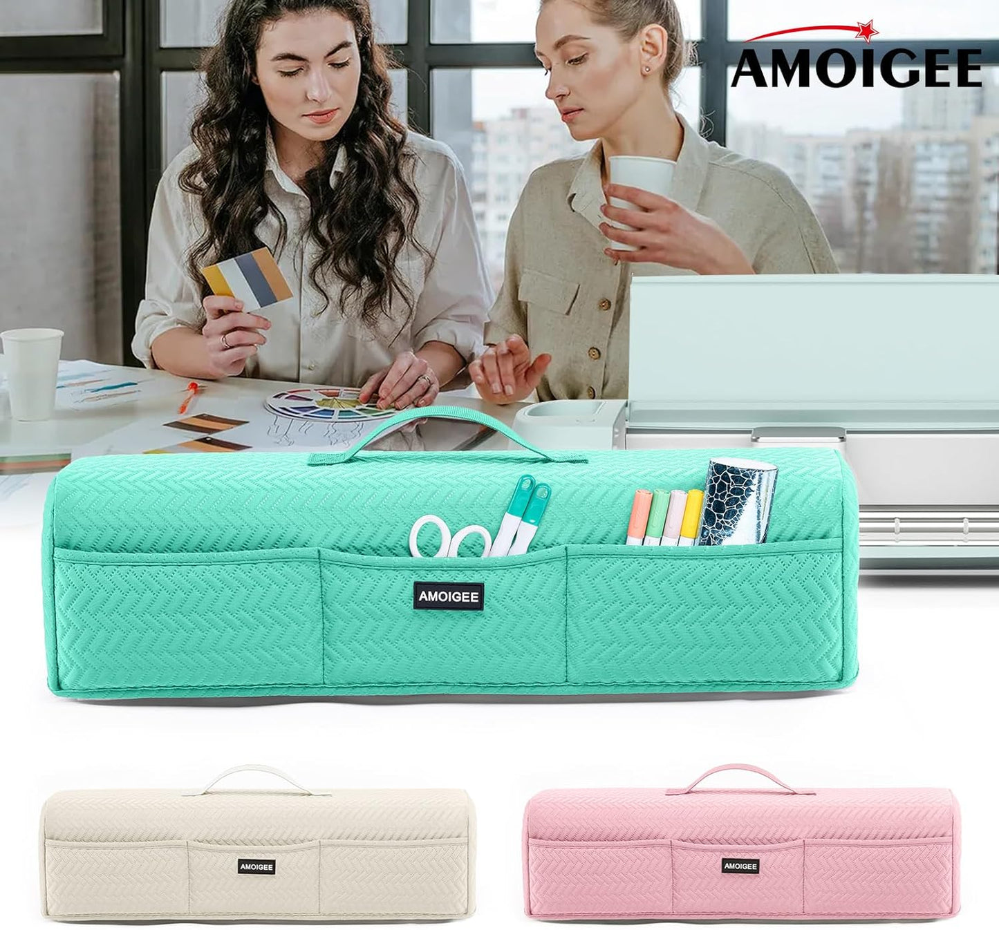 AMOIGEE Stretchy & Washable Dust Cover for Cricut Maker 4, Cricut Explore 4, Cricut Explore Air 2, Cricut Maker 3 – Die-Cut Machine Cover with Pockets for Cricut Accessories, Supplies & Tools