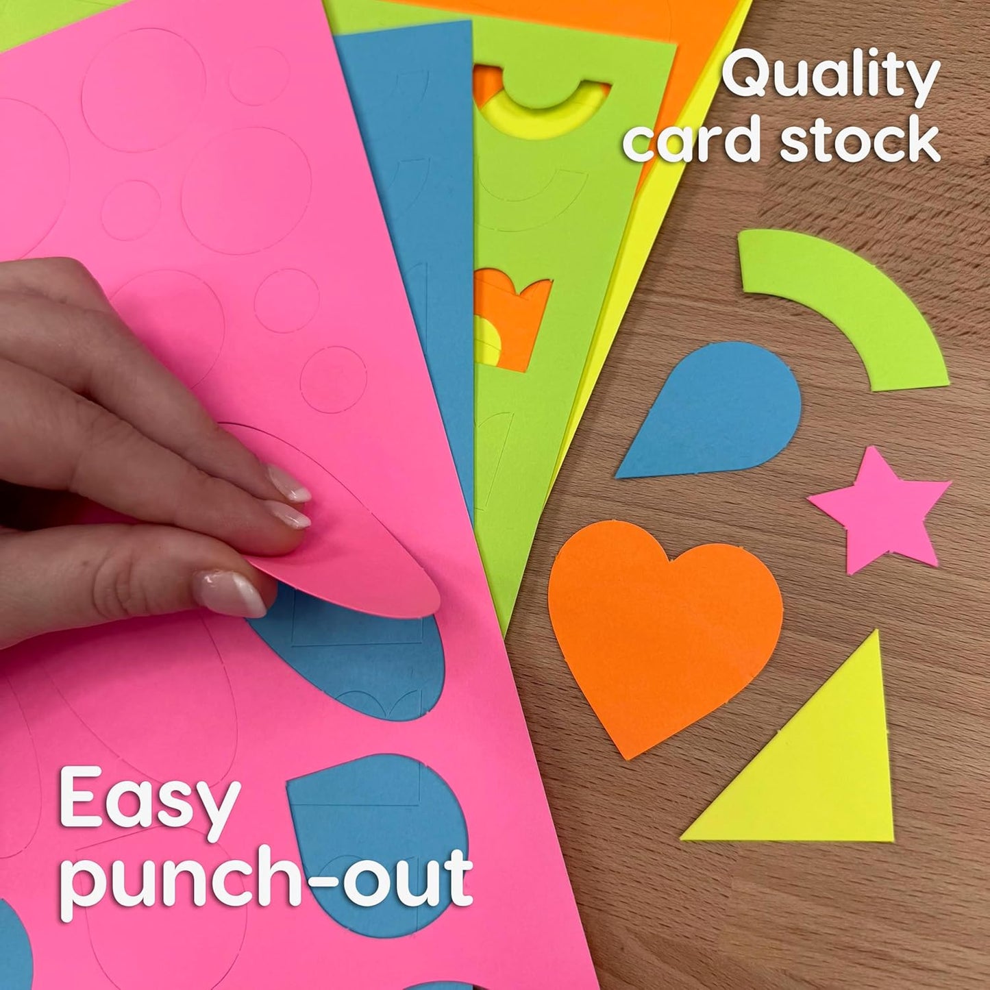 ARTshapes 840 pc Creative Paper Shapes Pack with 70+ Idea Guide - US Made Card Stock - Punch Out Funky DIY Craft Supplies for Whimsical Art Designs, Paper Crafts, and Pattern Play 5 Festive Colors