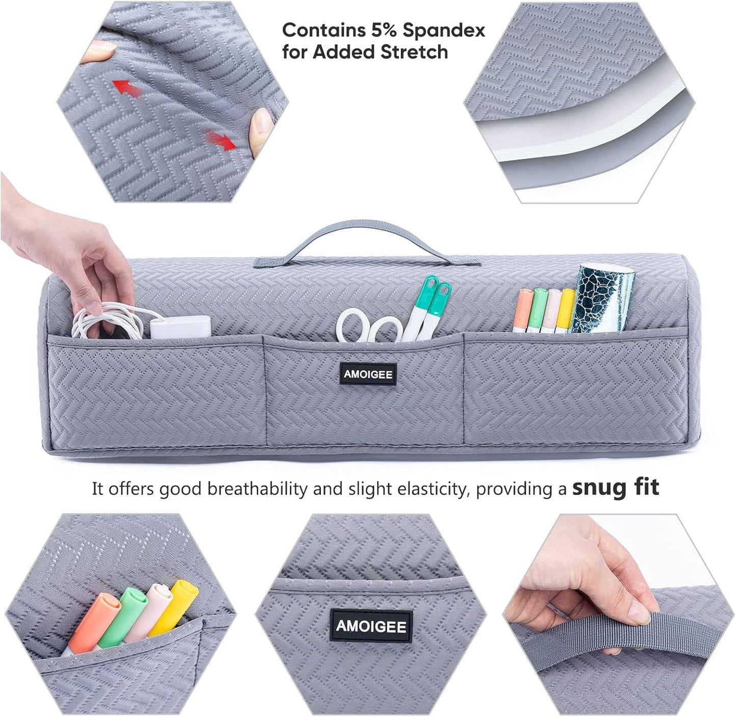 AMOIGEE Stretchy & Washable Dust Cover for Cricut Maker 4, Cricut Explore 4, Cricut Explore Air 2, Cricut Maker 3 – Die-Cut Machine Cover with Pockets for Cricut Accessories, Supplies & Tools