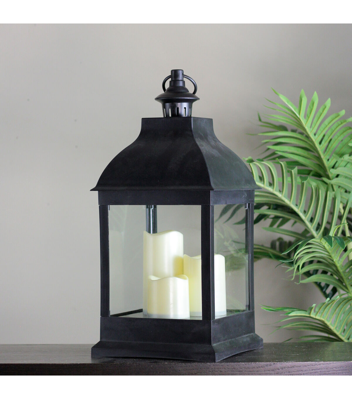 Northlight 20" Large Black Candle Lantern with 3 Flameless LED Candles