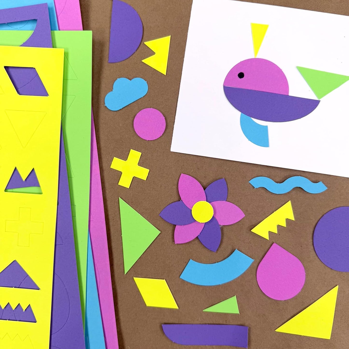 ARTshapes 840 pc Creative Paper Shapes Pack with 70+ Idea Guide - US Made Card Stock - Punch Out Funky DIY Craft Supplies for Whimsical Art Designs, Paper Crafts, and Pattern Play 5 Festive Colors