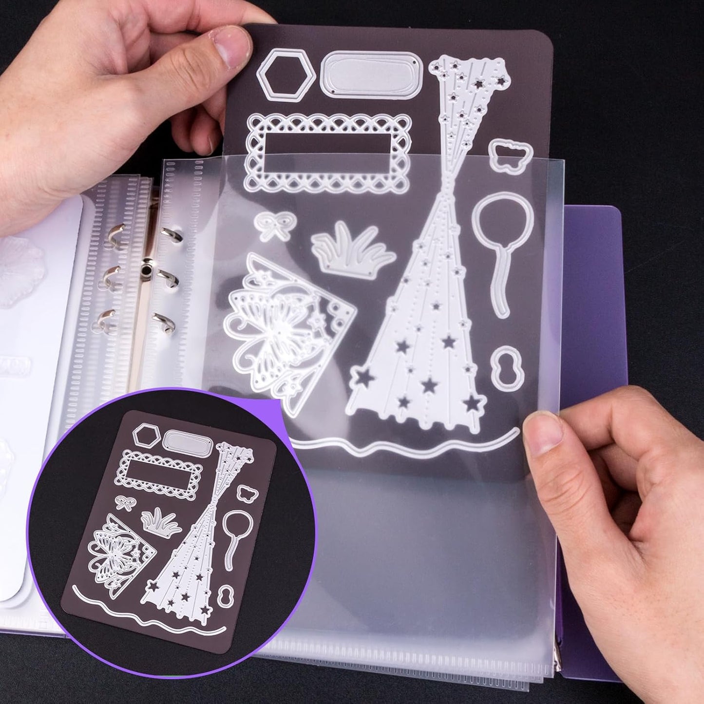 UNIMEIX 12 Pcs Magnetic Sheets for Die Storage with 1 Binder Cover, Stamp and Die Storage Pockets Die Cut Storage for Card Making Supplies(0.8 mm Thickness, Purple)