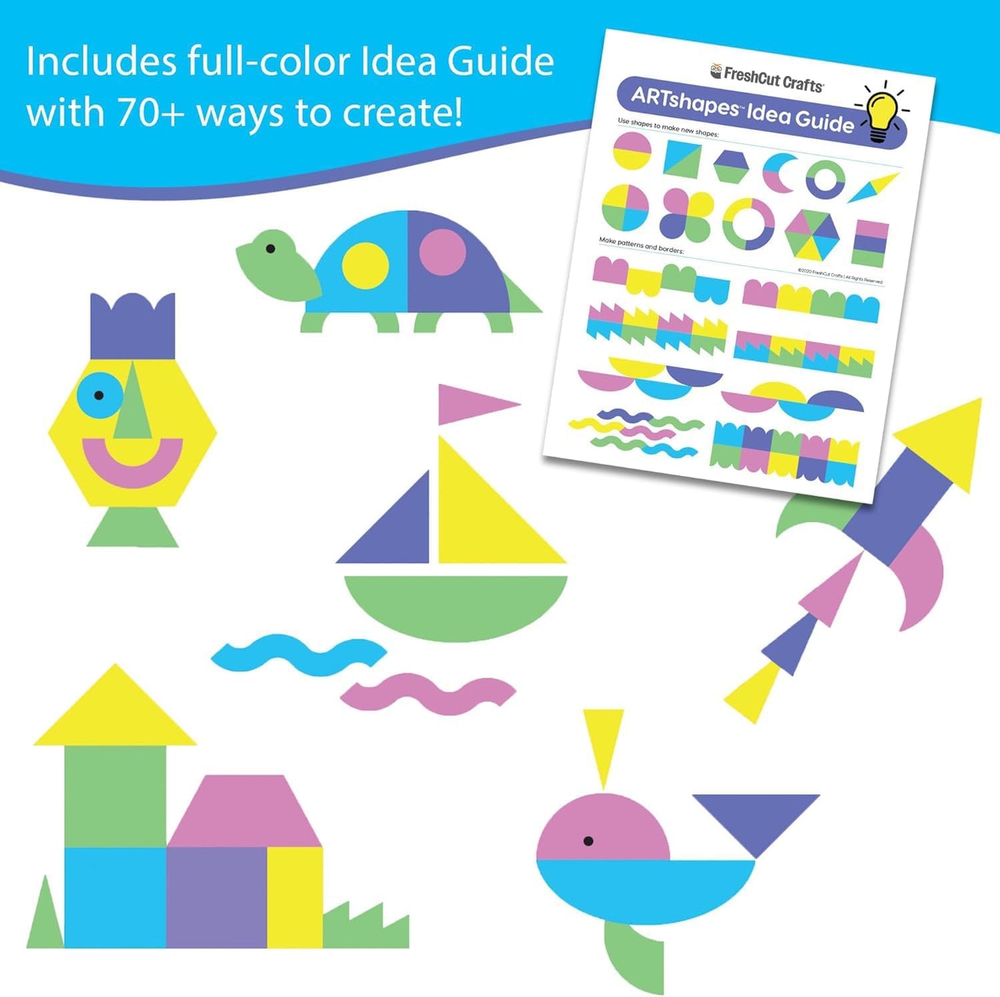 ARTshapes 840 pc Creative Paper Shapes Pack with 70+ Idea Guide - US Made Card Stock - Punch Out Funky DIY Craft Supplies for Whimsical Art Designs, Paper Crafts, and Pattern Play 5 Festive Colors