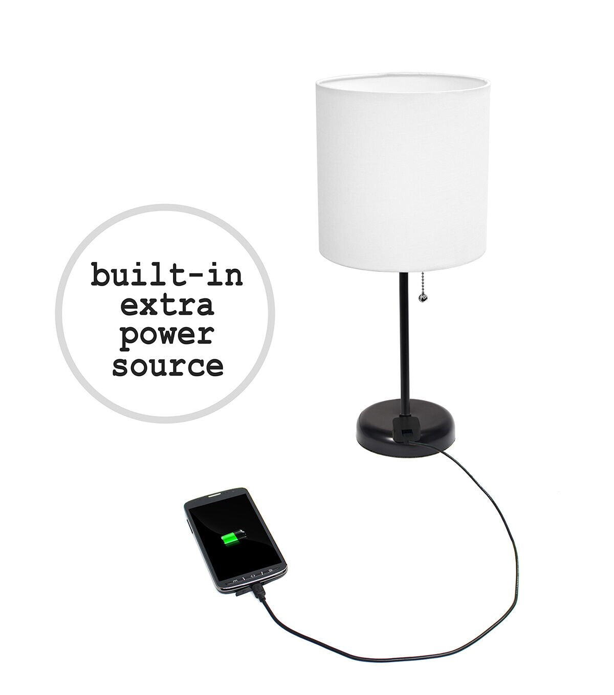 All The Rages 19.5" Black Stick Lamp With Charging Outlet 2pk