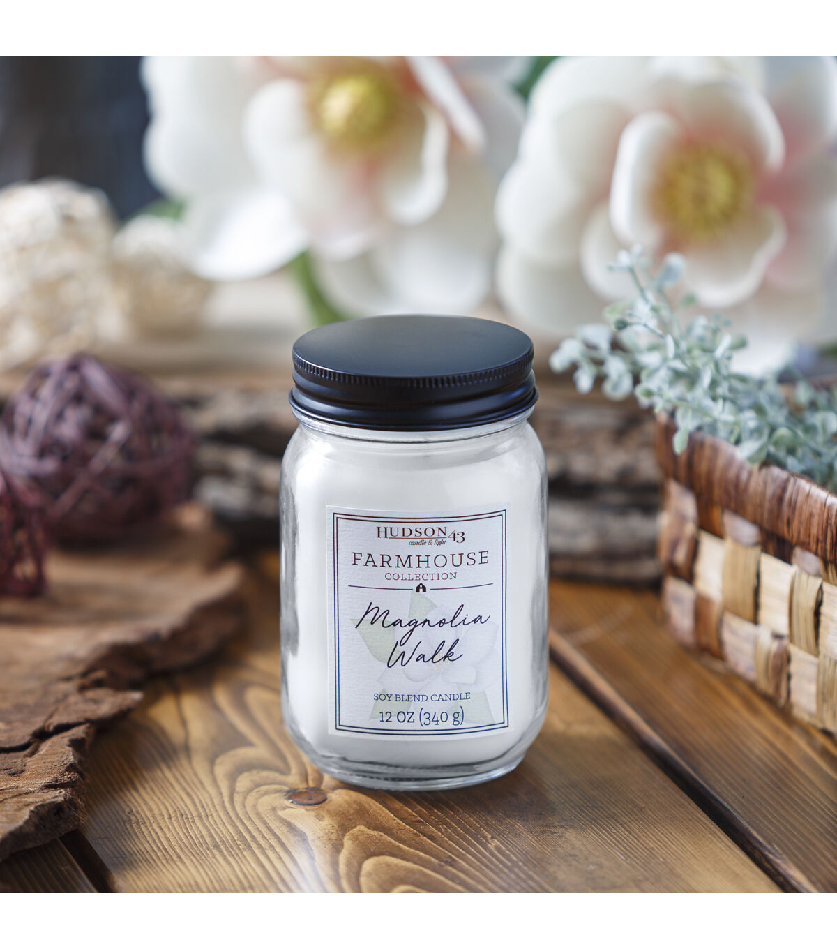 12oz Magnolia Walk Scented Mason Jar Candle by Hudson 43