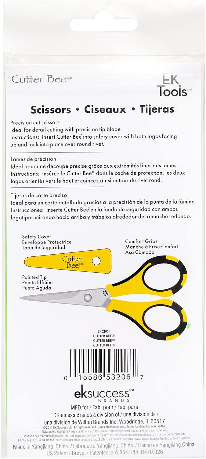 EK Tools Cutter Bee Precision Craft Scissors, Small, Yellow and Black, Package Includes 1 Ergonomic Scissor and 1 Protective Safety Cover, For Cutting, Paper, Herbs, and More