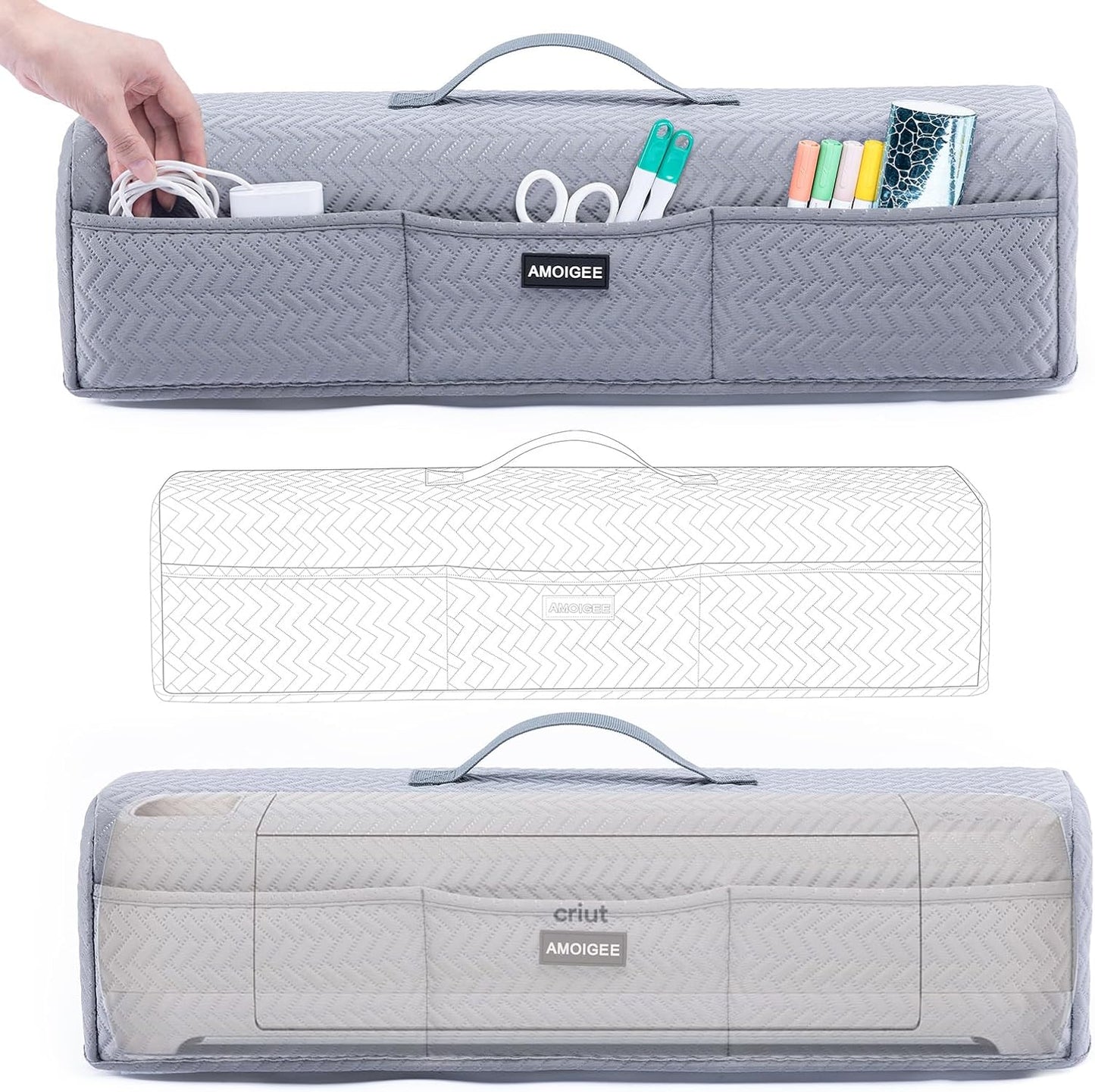 AMOIGEE Stretchy & Washable Dust Cover for Cricut Maker 4, Cricut Explore 4, Cricut Explore Air 2, Cricut Maker 3 – Die-Cut Machine Cover with Pockets for Cricut Accessories, Supplies & Tools