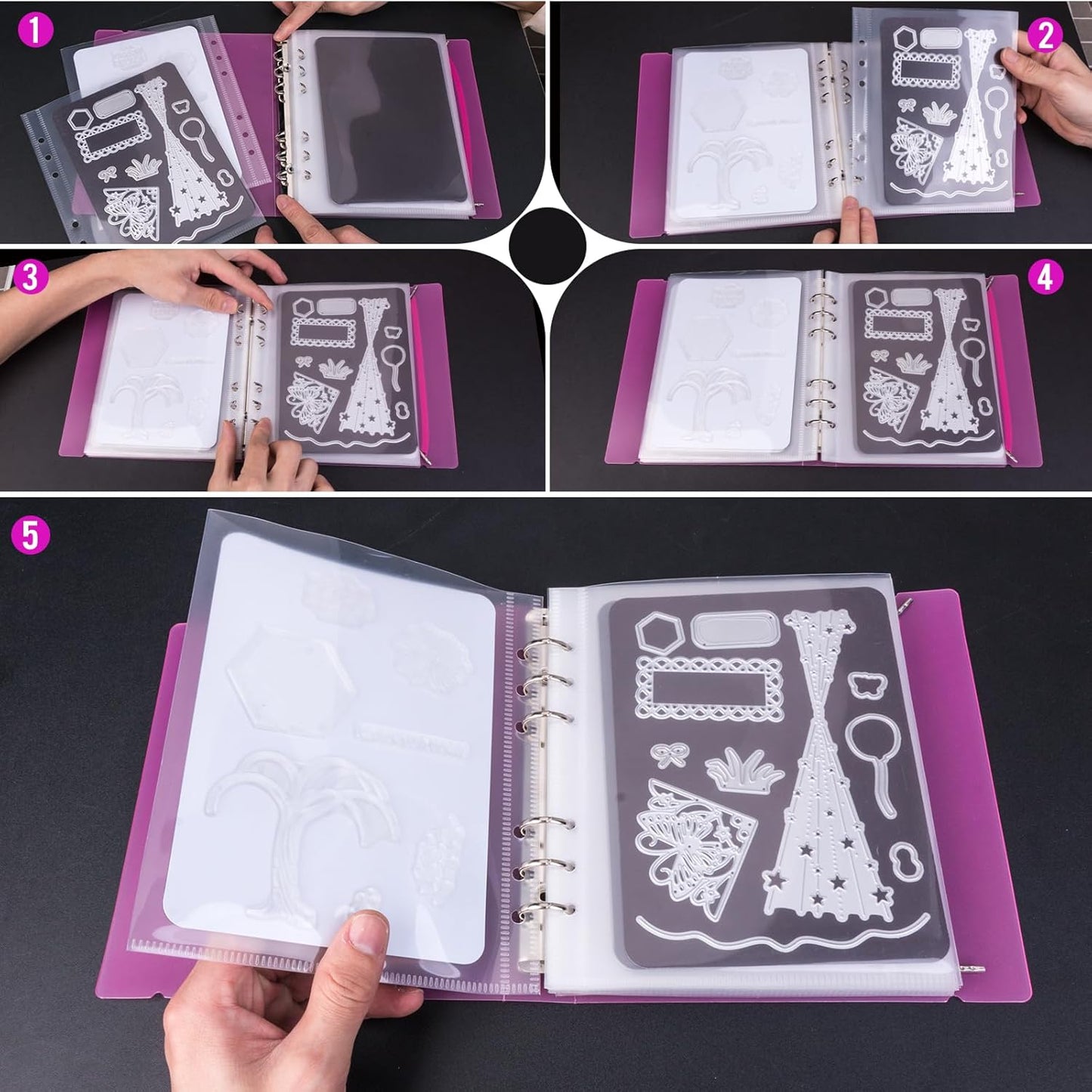UNIMEIX 12 Pcs Magnetic Sheets for Die Storage with 1 Binder Cover, Stamp and Die Storage Pockets Die Cut Storage for Card Making Supplies(0.8 mm Thickness, Purple)