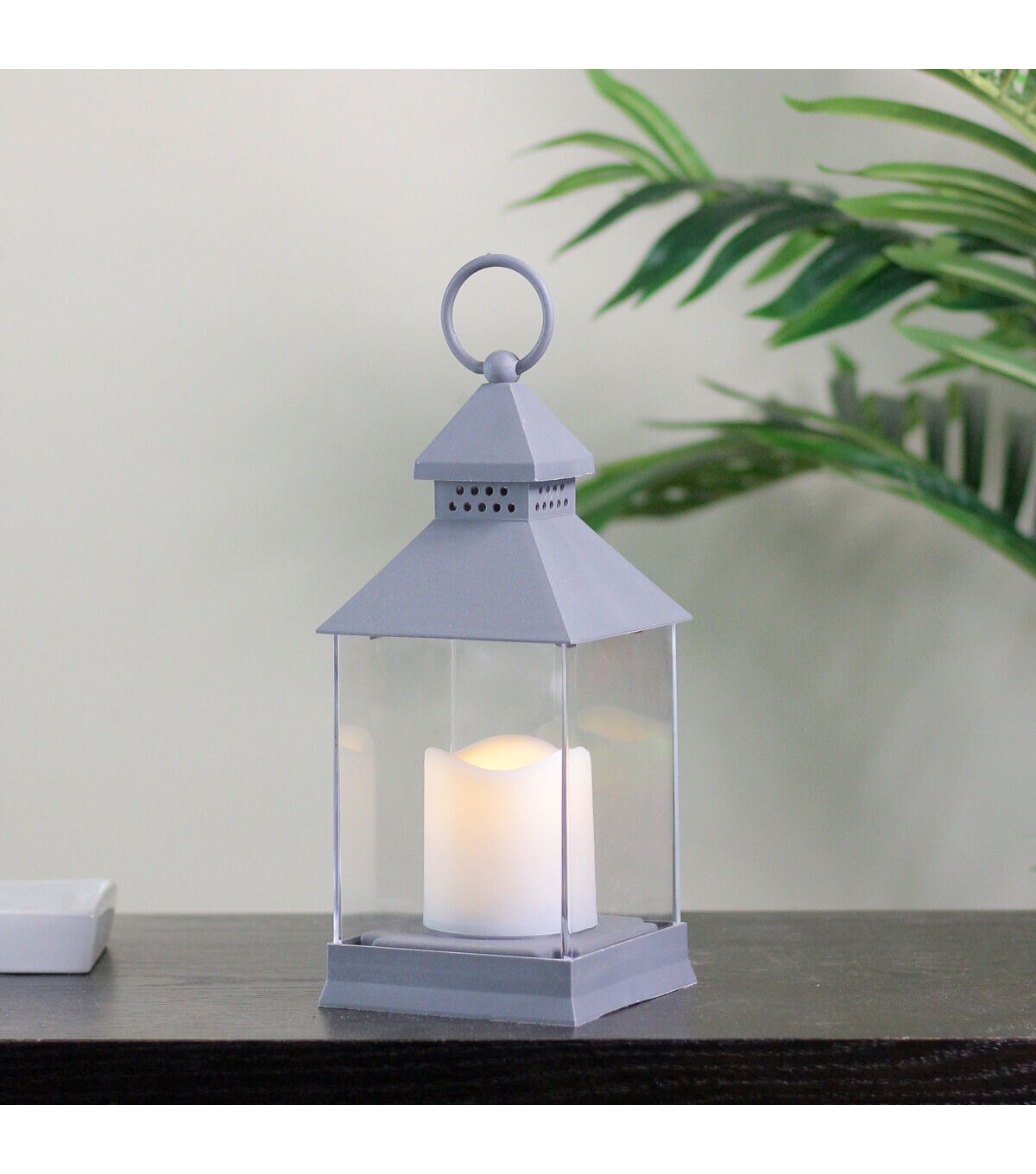 Northlight 9.5" Gray Candle Lantern with Flameless LED Candle