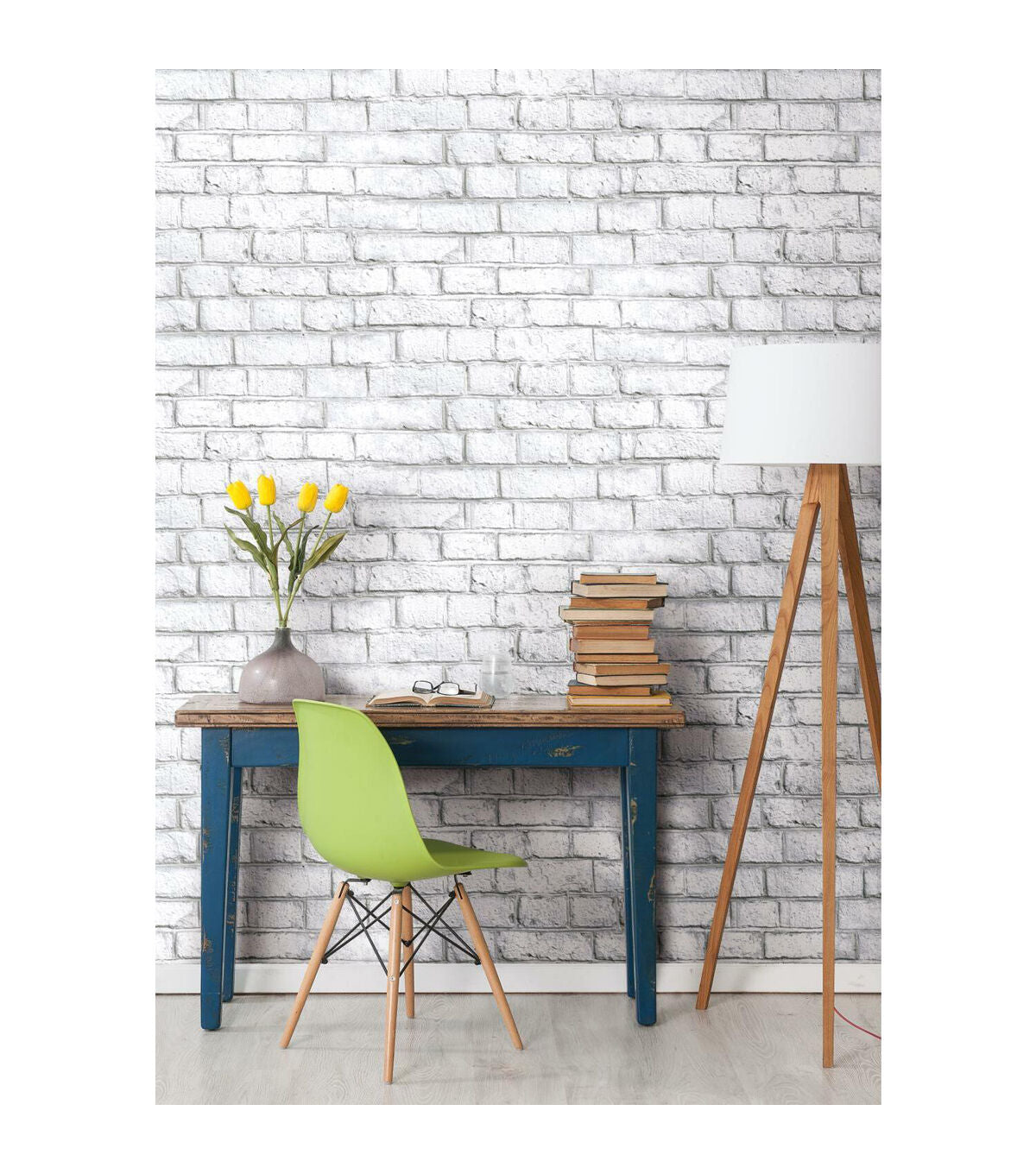 RoomMates White Brick Peelable Wallpaper White