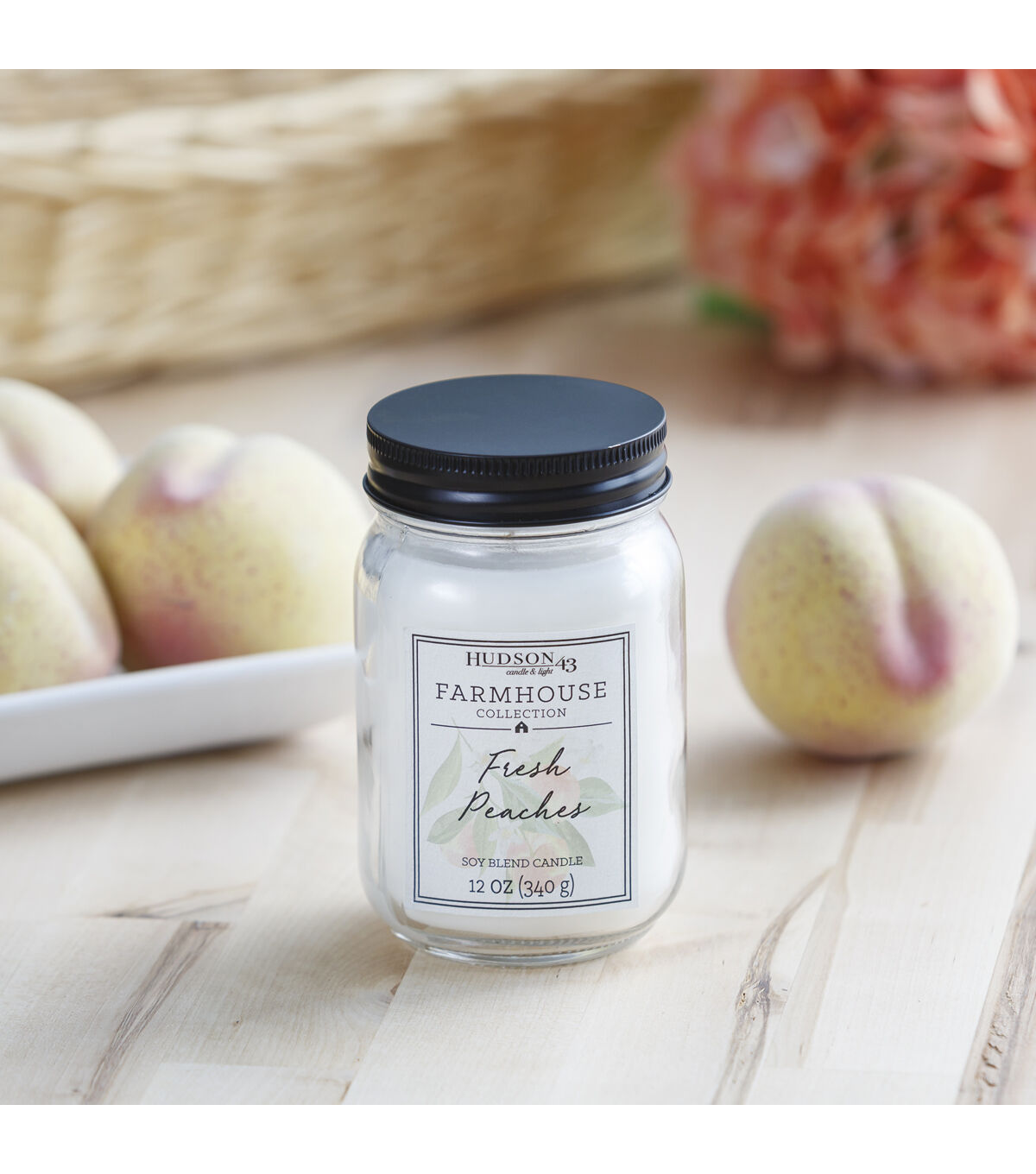 12oz Fresh Peaches Scented Mason Jar Candle by Hudson 43