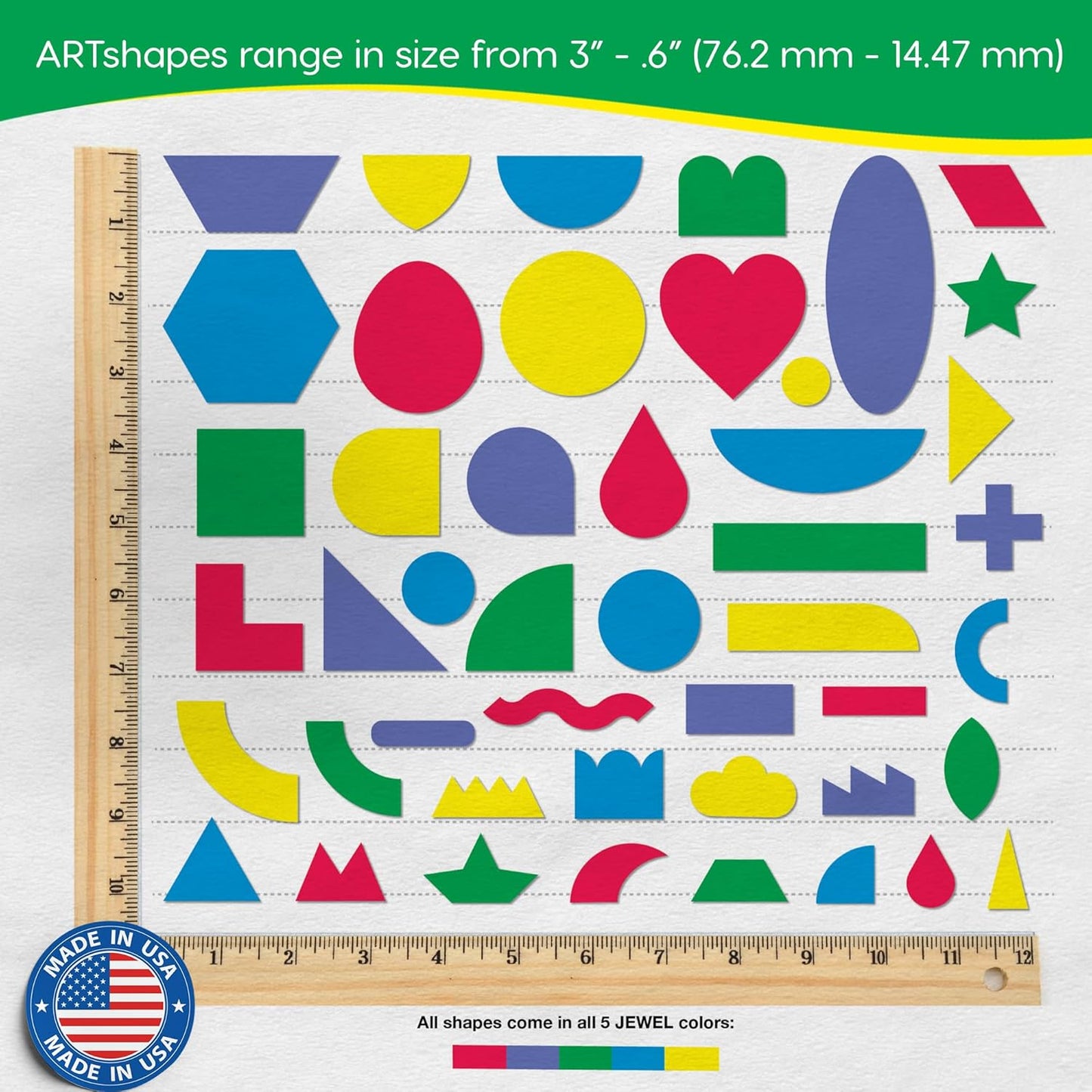 ARTshapes 840 pc Creative Paper Shapes Pack with 70+ Idea Guide - US Made Card Stock - Punch Out Funky DIY Craft Supplies for Whimsical Art Designs, Paper Crafts, and Pattern Play 5 Festive Colors