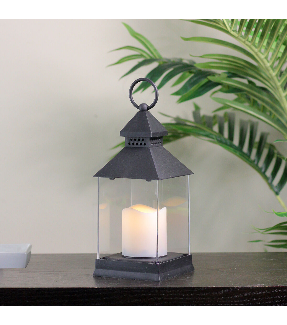 Northlight 9.5" Black Candle Lantern with LED Candle Tabletop Decor