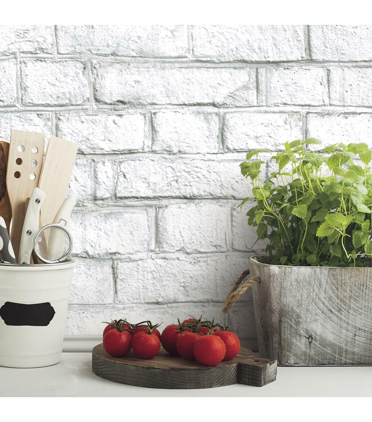 RoomMates White Brick Peelable Wallpaper White