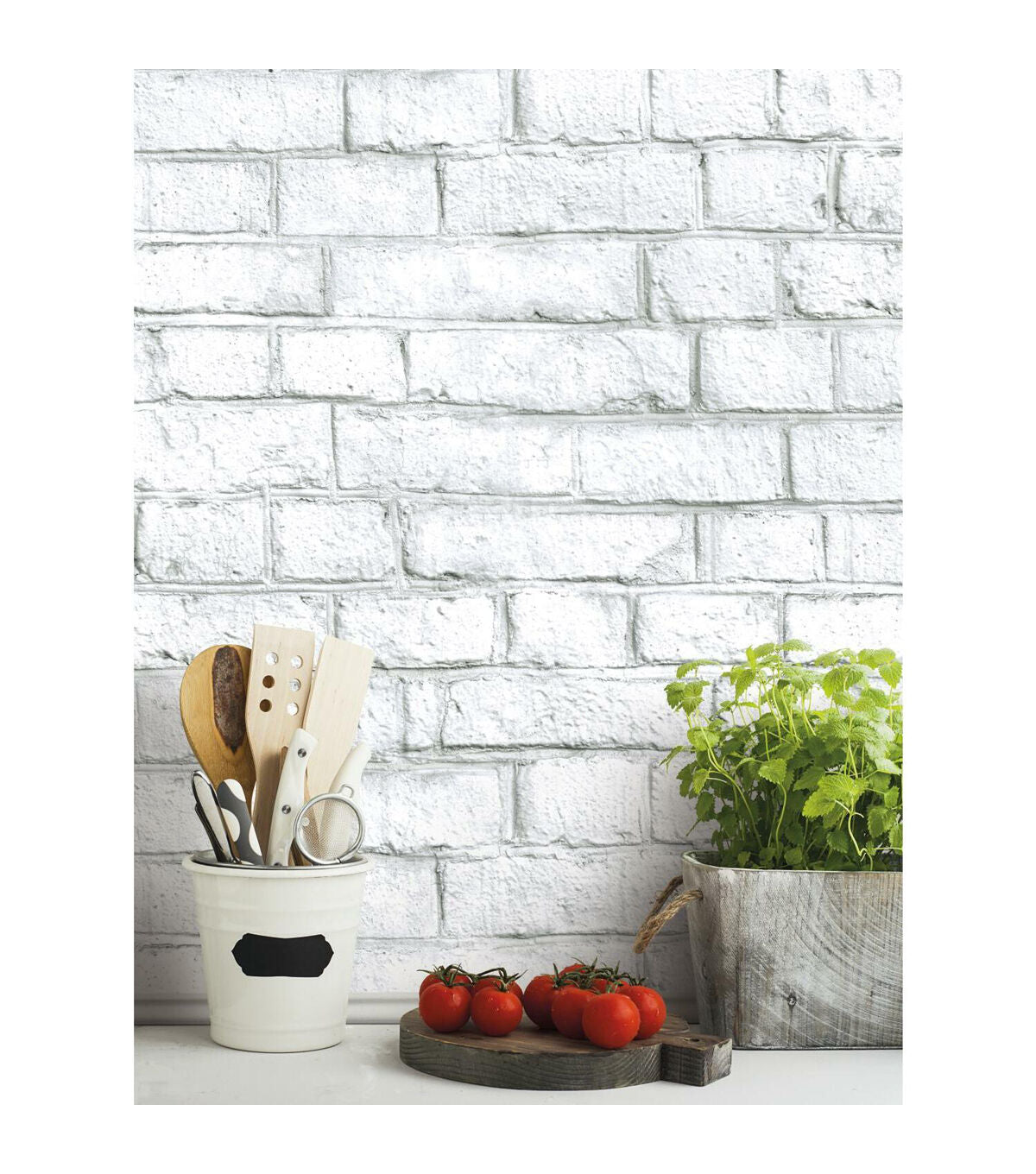 RoomMates White Brick Peelable Wallpaper White