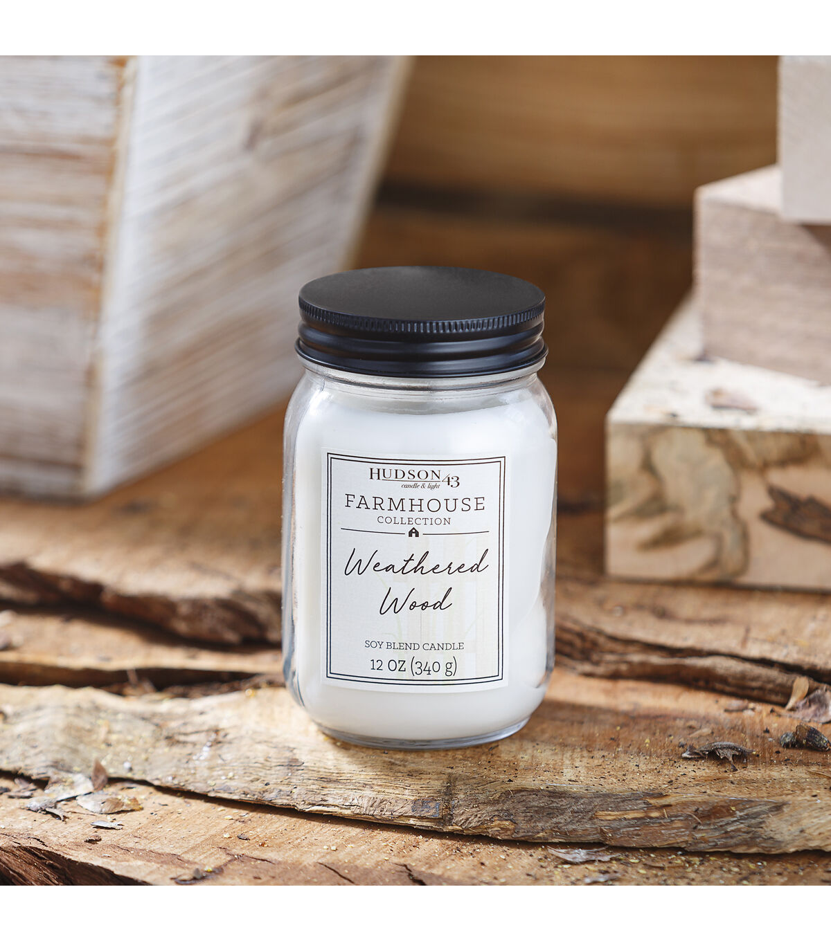 12oz Weathered Wood Scented Mason Jar Candle by Hudson 43