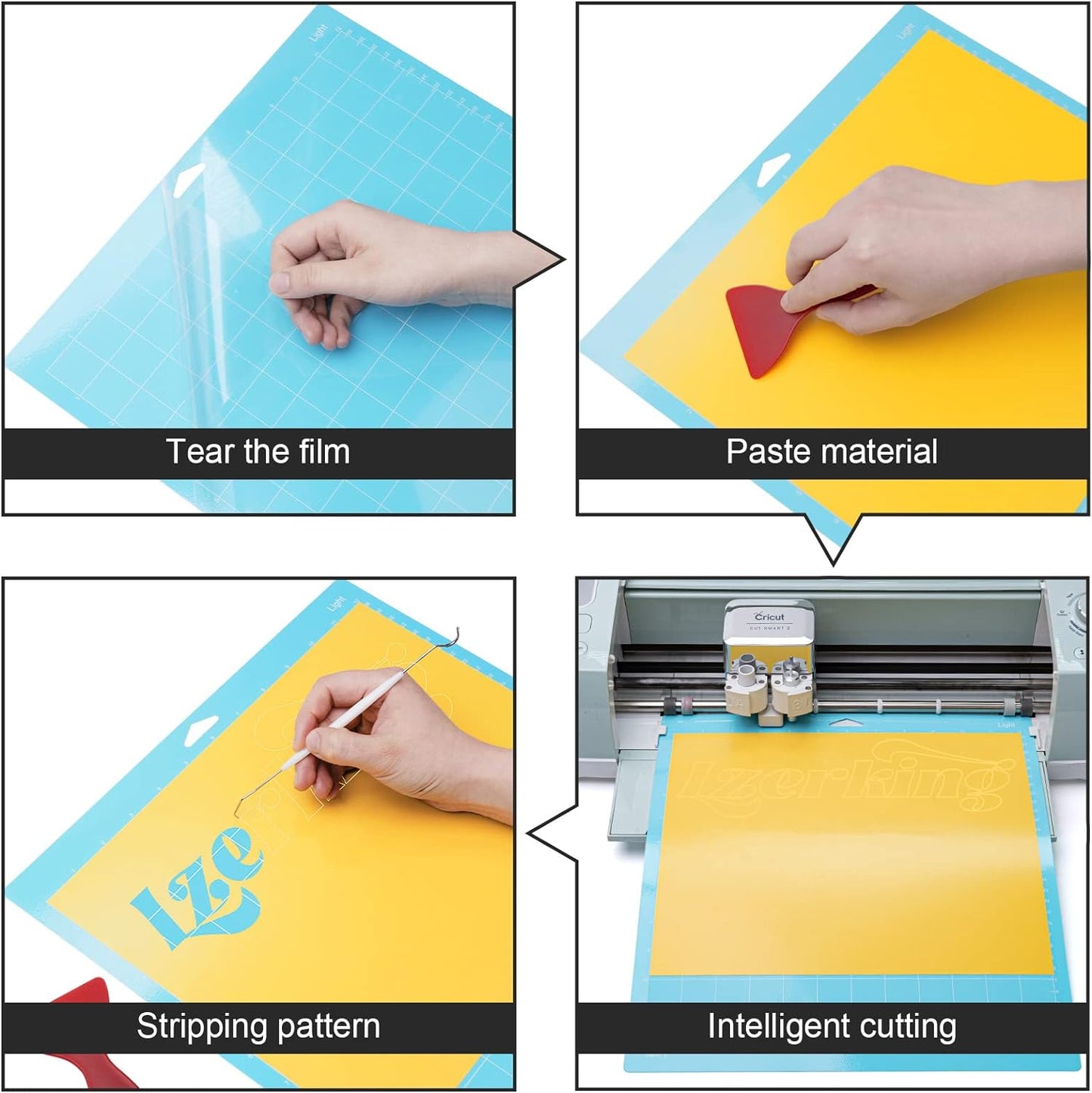 Lzerking Cutting Mat for Cricut 4 Pack Accessories and Supplies Variety Replacement Standard Light Strong Frabic Cut Pads Cricket Cards for Cut Machine Maker/Maker 3/Air/Air 2 with Scraper Pick Needle