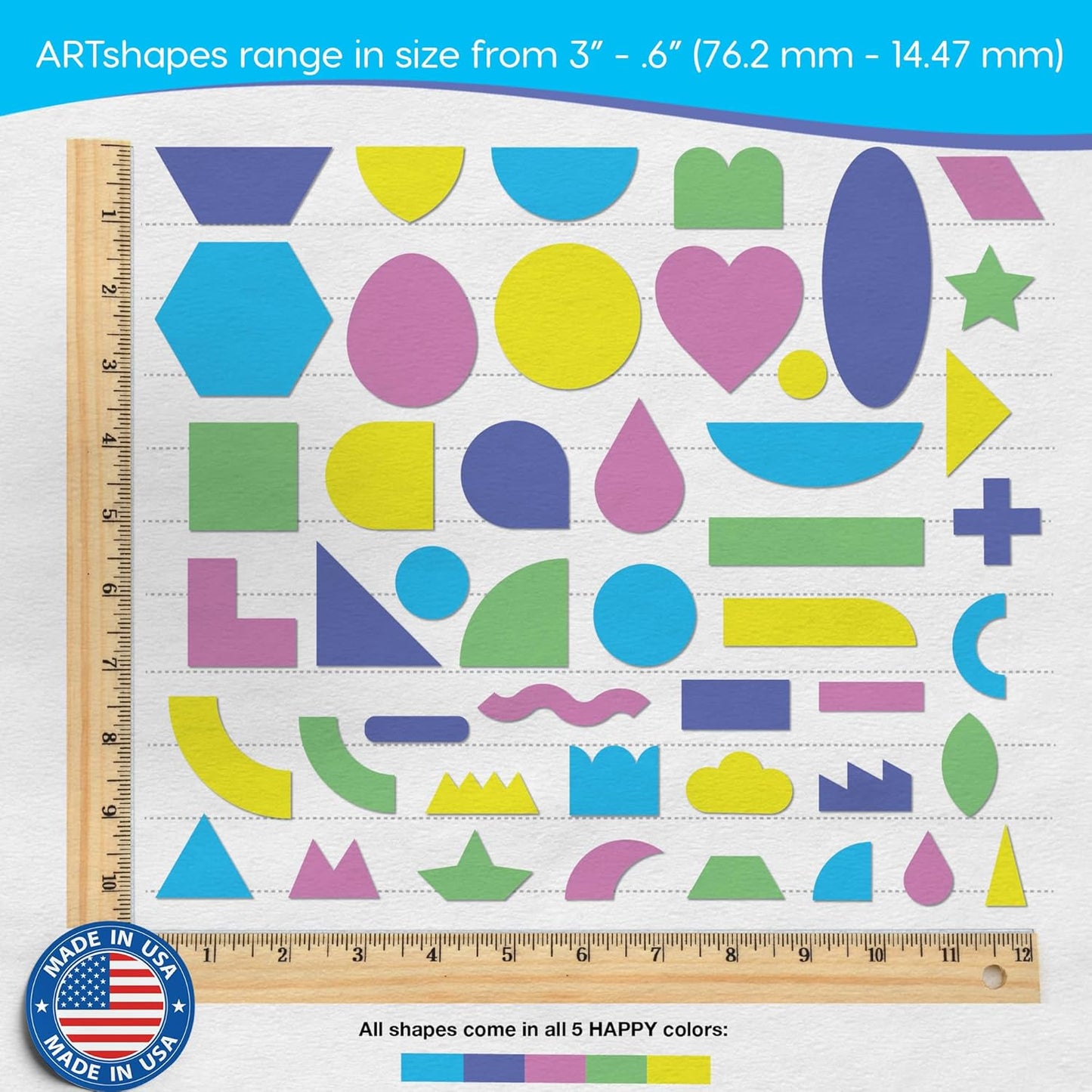 ARTshapes 840 pc Creative Paper Shapes Pack with 70+ Idea Guide - US Made Card Stock - Punch Out Funky DIY Craft Supplies for Whimsical Art Designs, Paper Crafts, and Pattern Play 5 Festive Colors