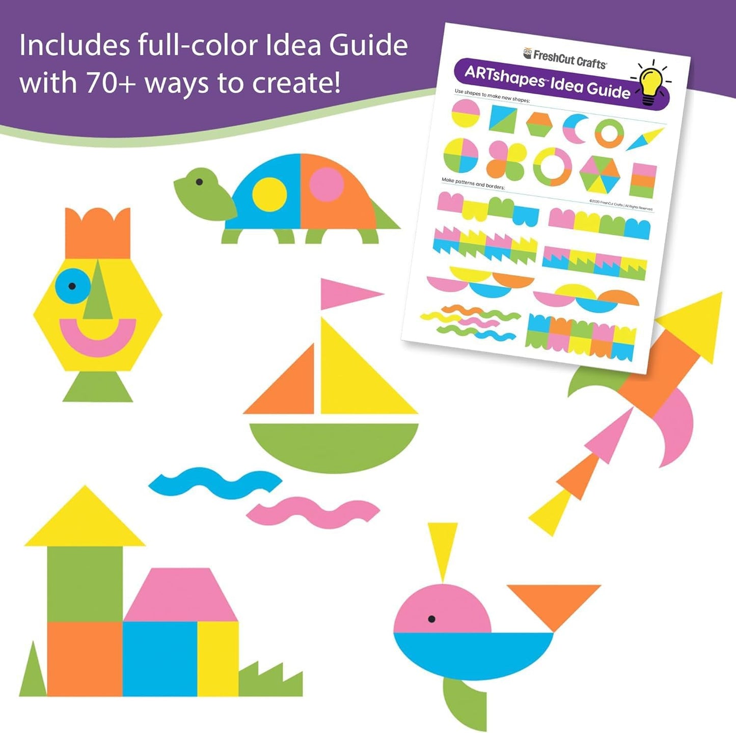 ARTshapes 840 pc Creative Paper Shapes Pack with 70+ Idea Guide - US Made Card Stock - Punch Out Funky DIY Craft Supplies for Whimsical Art Designs, Paper Crafts, and Pattern Play 5 Festive Colors