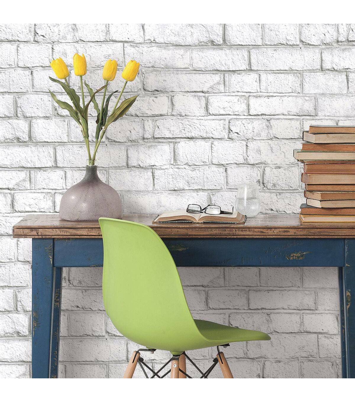 RoomMates White Brick Peelable Wallpaper White