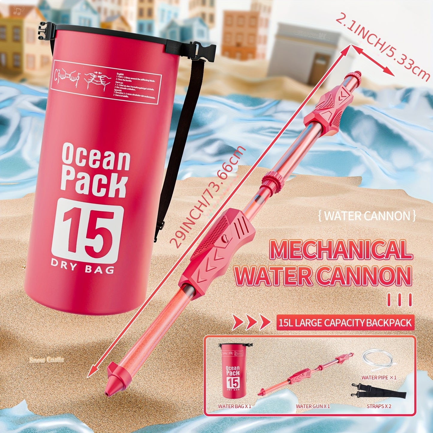 Grand canon d'eau mécanique à extraction pour les combats d'eau au parc, la plage, la piscine et les loisirs estivaux. Nouvelle jouet pour les enfants.