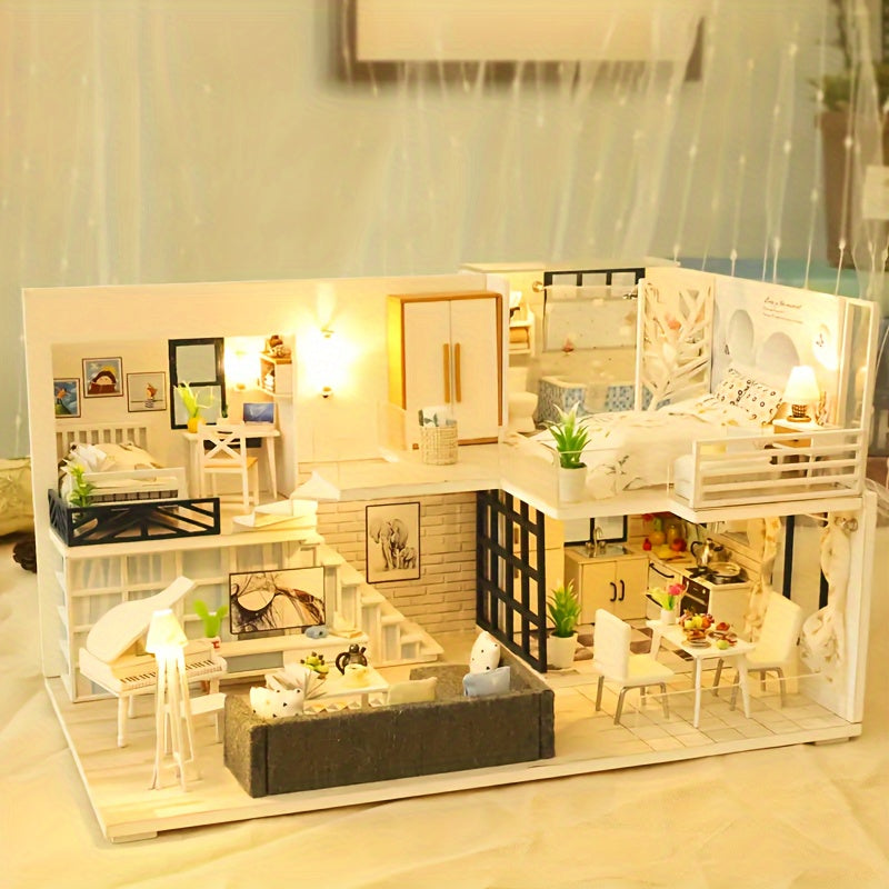 Kit de Construction Modèle Maison à Assembler DIY - Puzzle en Bois Tridimensionnel, Maison de Poupée Miniature Fait Main pour Adolescents, Décoration d'Intérieur Chambre, Cadeau d'Anniversaire, Noël, Halloween, Pâques et Saint-Valentin