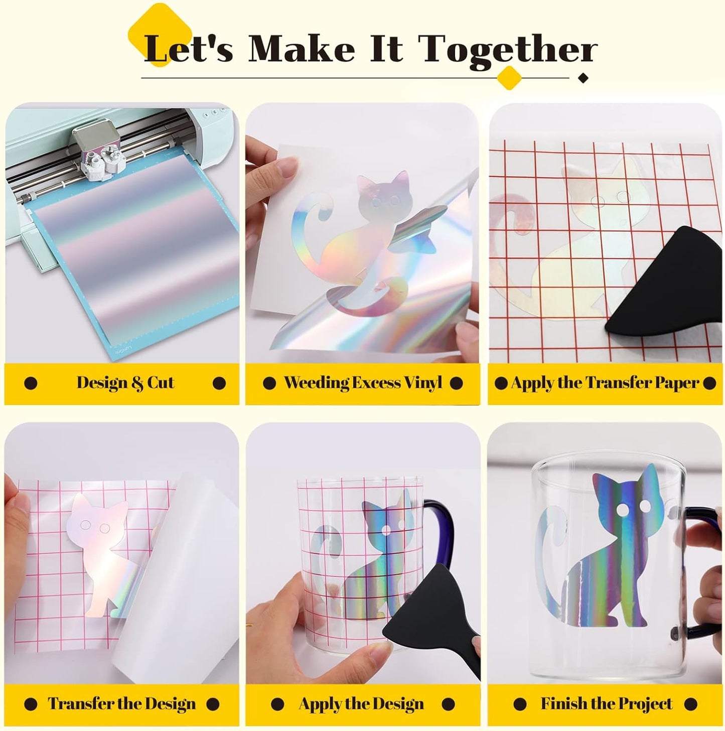 HTVRONT 70 Pack Vinyl for Cricut Machine, 57 Sheets 12" X 12" Permanent Adhesive Vinyl Sheets & 2 Cutting Mat & 10 Transfer Paper for Vinyl