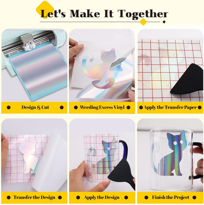 HTVRONT 70 Pack Vinyl for Cricut Machine, 57 Sheets 12" X 12" Permanent Adhesive Vinyl Sheets & 2 Cutting Mat & 10 Transfer Paper for Vinyl