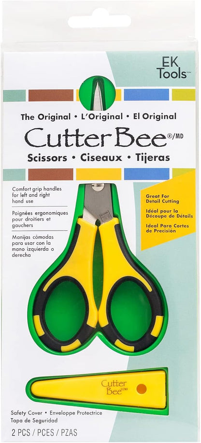 EK Tools Cutter Bee Precision Craft Scissors, Small, Yellow and Black, Package Includes 1 Ergonomic Scissor and 1 Protective Safety Cover, For Cutting, Paper, Herbs, and More