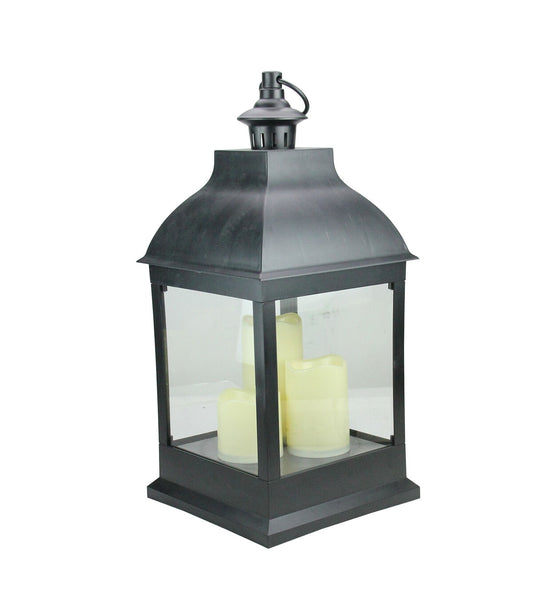 Northlight 20" Large Black Candle Lantern with 3 Flameless LED Candles