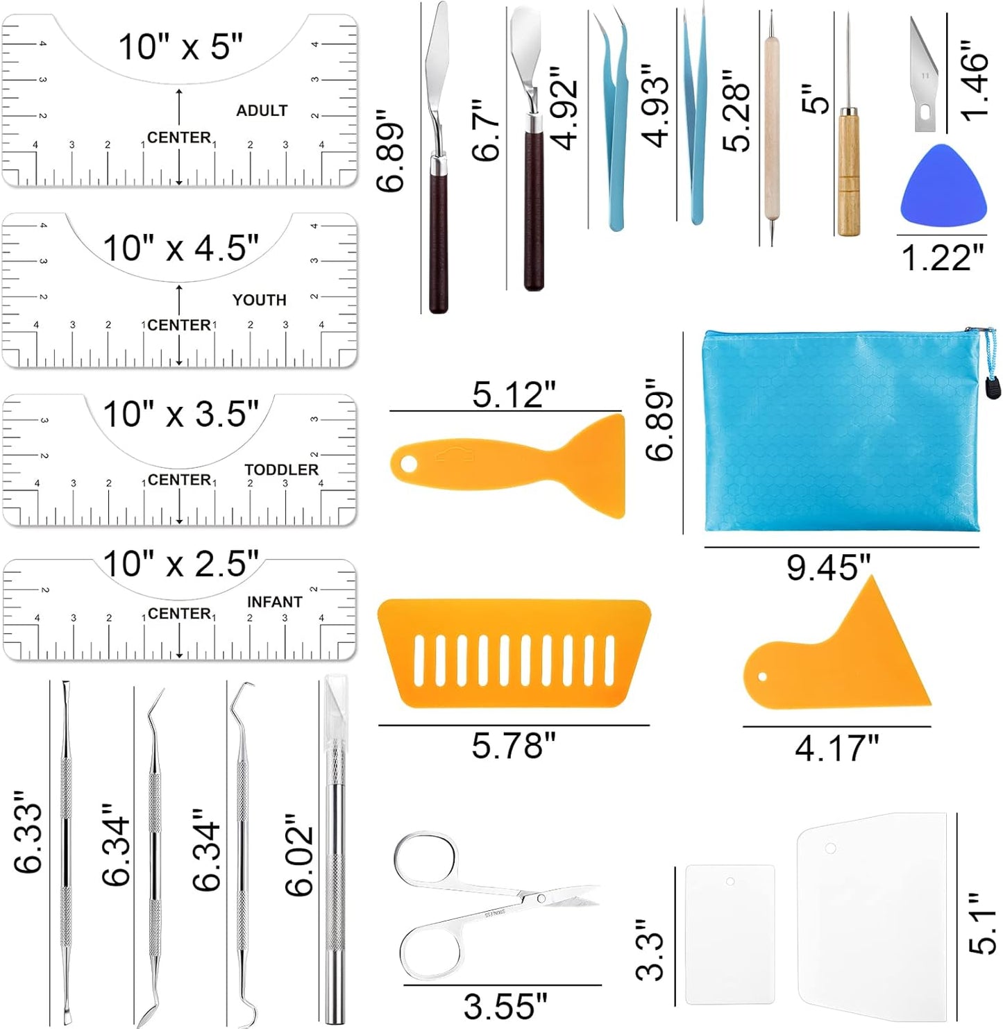 33pcs Vinyl Weeding Tools with T-Shirt Ruler Guide, Craft Tools Set for DIY Heat Transfer Printing, Weeding Vinyl, Scrapbooking, Lettering, Cutting, Splicing.