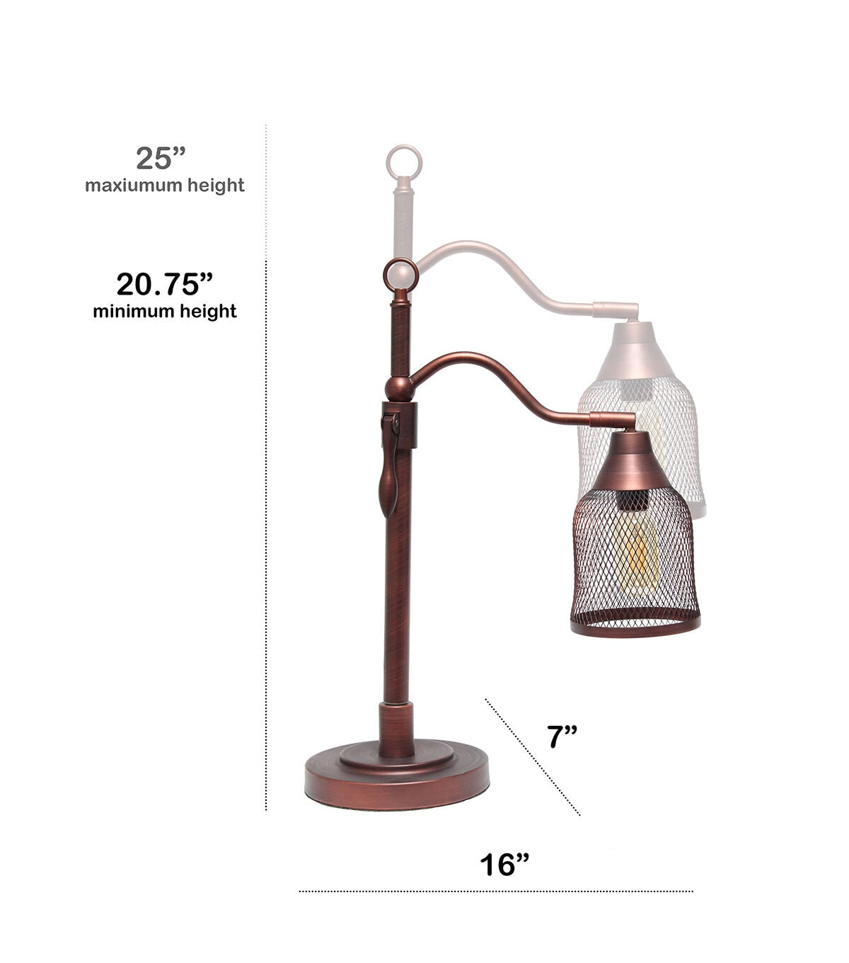 All The Rages Vintage Arched Table Lamp with Iron Mesh Shade, Red Bronze