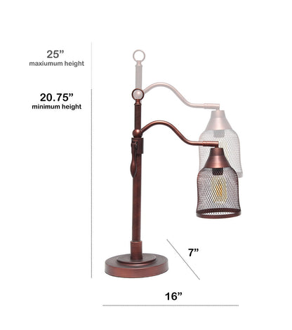 All The Rages Vintage Arched Table Lamp with Iron Mesh Shade, Red Bronze