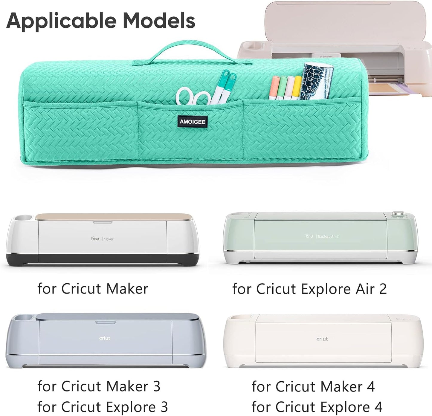 AMOIGEE Stretchy & Washable Dust Cover for Cricut Maker 4, Cricut Explore 4, Cricut Explore Air 2, Cricut Maker 3 – Die-Cut Machine Cover with Pockets for Cricut Accessories, Supplies & Tools