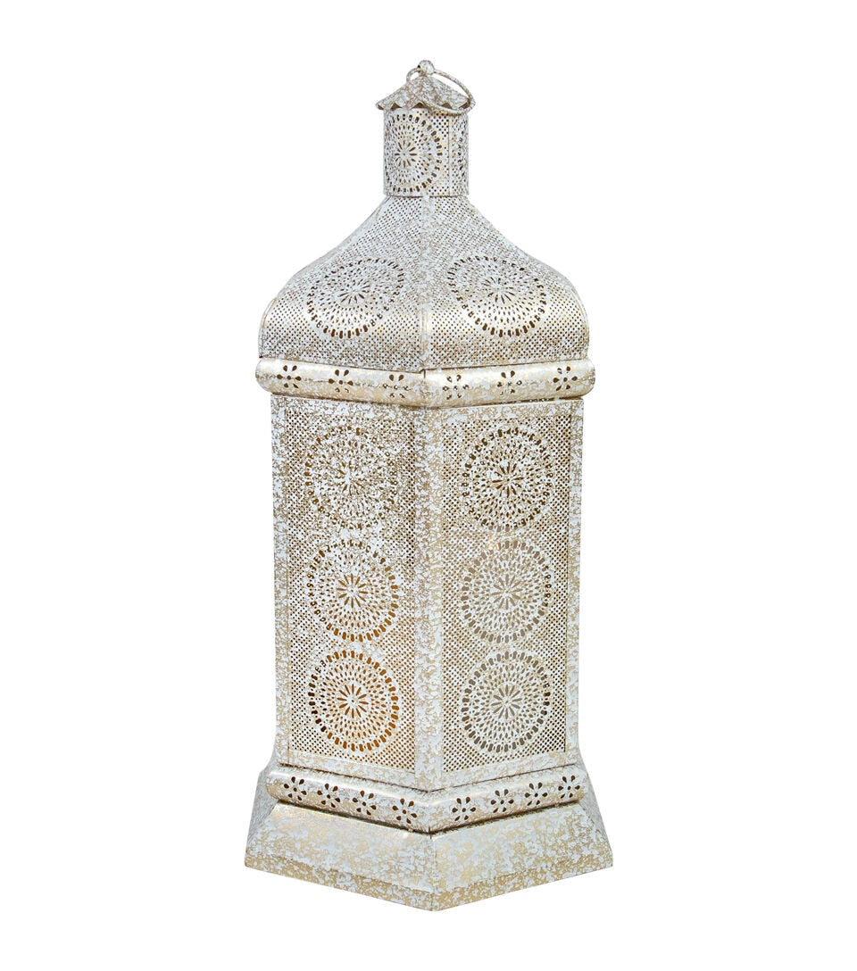 Northlight 21.5" White Gold Moroccan Pillar Candle Lantern