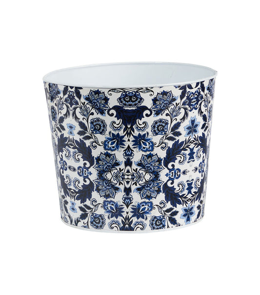 Nearly Natural 12" Oriental Blue & White Metal Planter