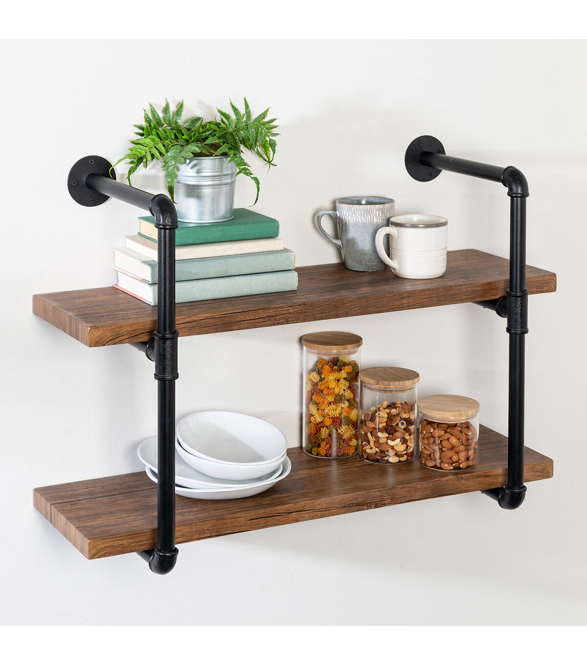 Honey Can Do 2 Tier Black Industrial Wall Shelf