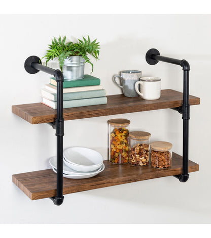 Honey Can Do 2 Tier Black Industrial Wall Shelf
