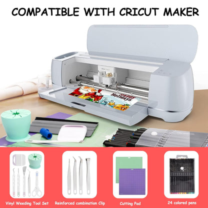 Accessories Bundle for Cricut Machine Maker, Compatible with Cricut Machine, Cricut Maker Weeding Tool, Colored Pencil, Cutting Mat, Scraper, Ruler, Adapter Suitable for Beginners Artisans 44 PCS