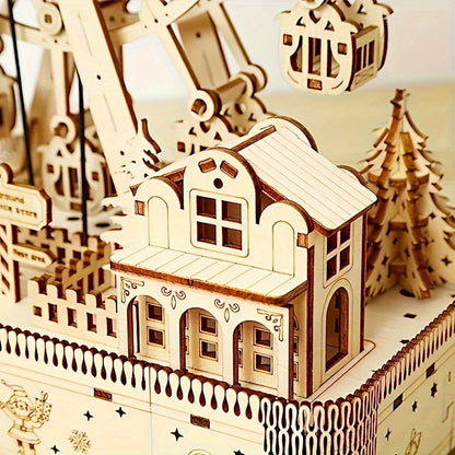 183pcs Puzzle en Bois 3D avec Boîte à Musique Grande Roue LED - Design de Carrousel Intricat, Multicolore, Idéal pour Adultes & Collectionneurs, Cadeau Parfait pour Noël, Halloween, Thanksgiving, Artisanat en Bois