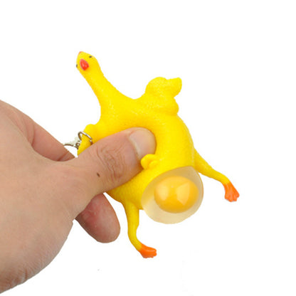 1pc Mini Porte-clés Poulet en Caoutchouc, Jouet de Pincement Amusant avec Œufs à Pondre, Cadeau de Blague Délicate pour Jeunes, Accessoires de Poulet