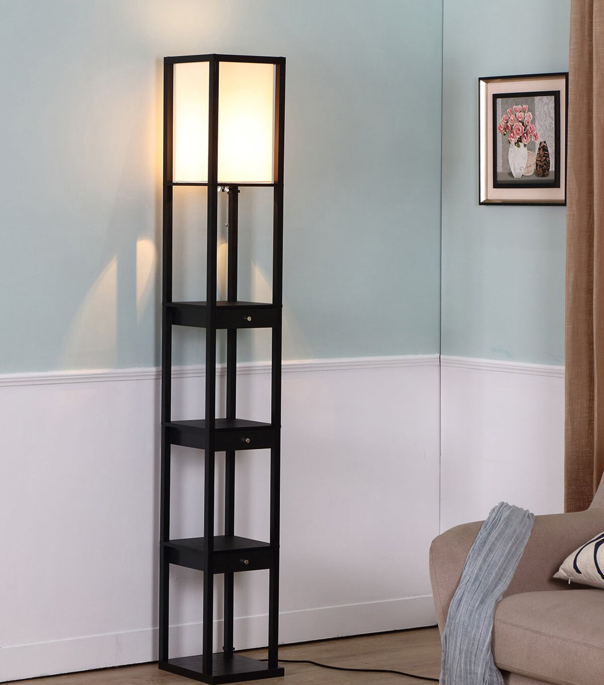 Brightech Maxwell LED Floor Lamp with Drawers - Black
