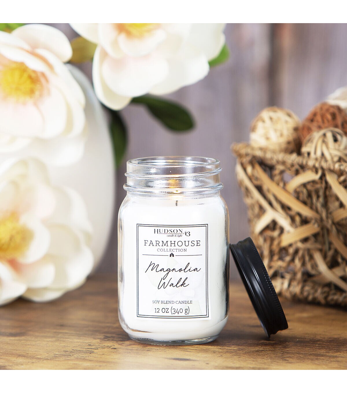 12oz Magnolia Walk Scented Mason Jar Candle by Hudson 43