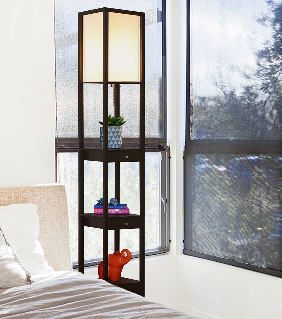 Brightech Maxwell LED Floor Lamp with Drawers - Black