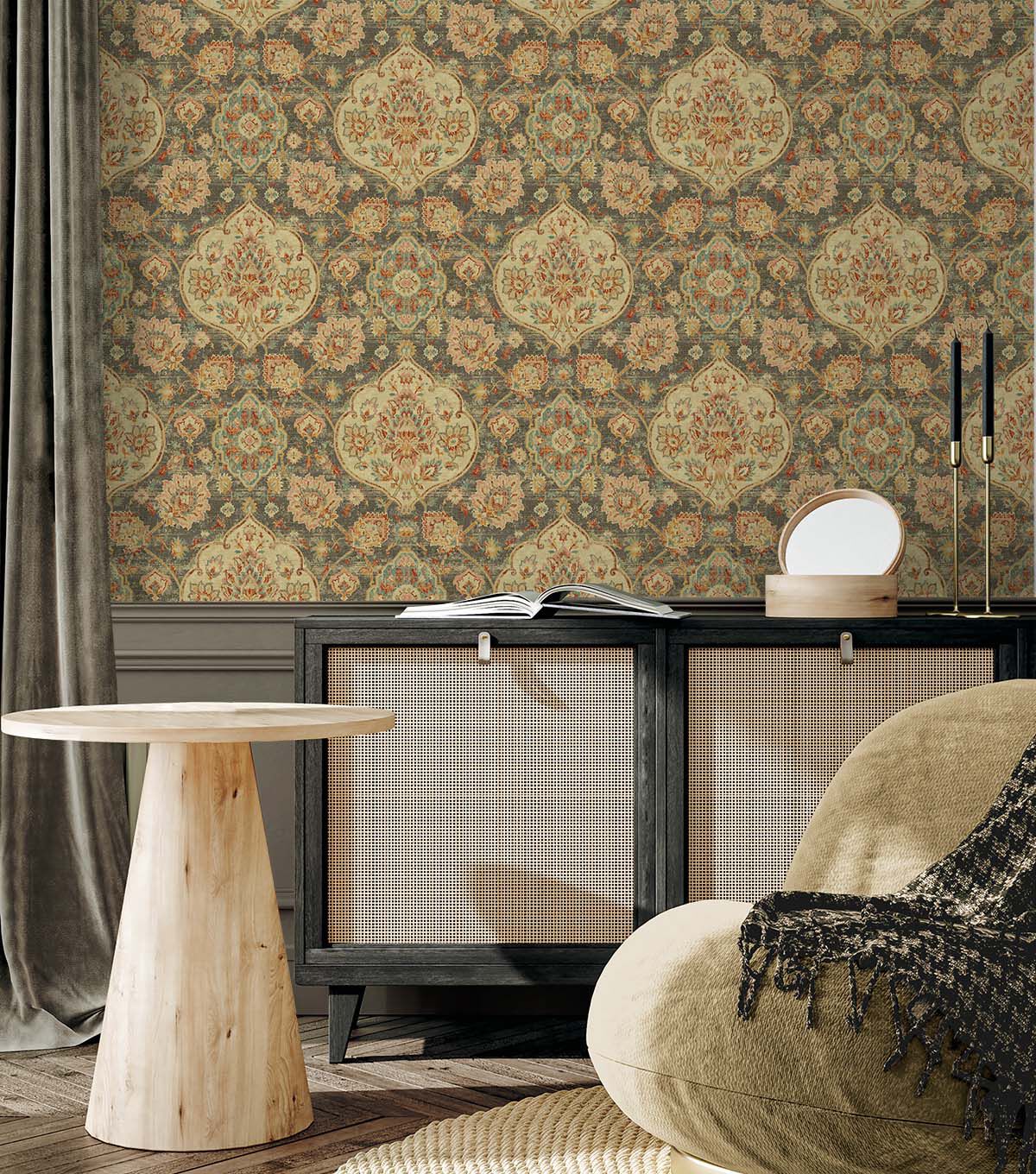 Surface Style 20.5' x 18' Smoke Caspian Peel & Stick Wallpaper