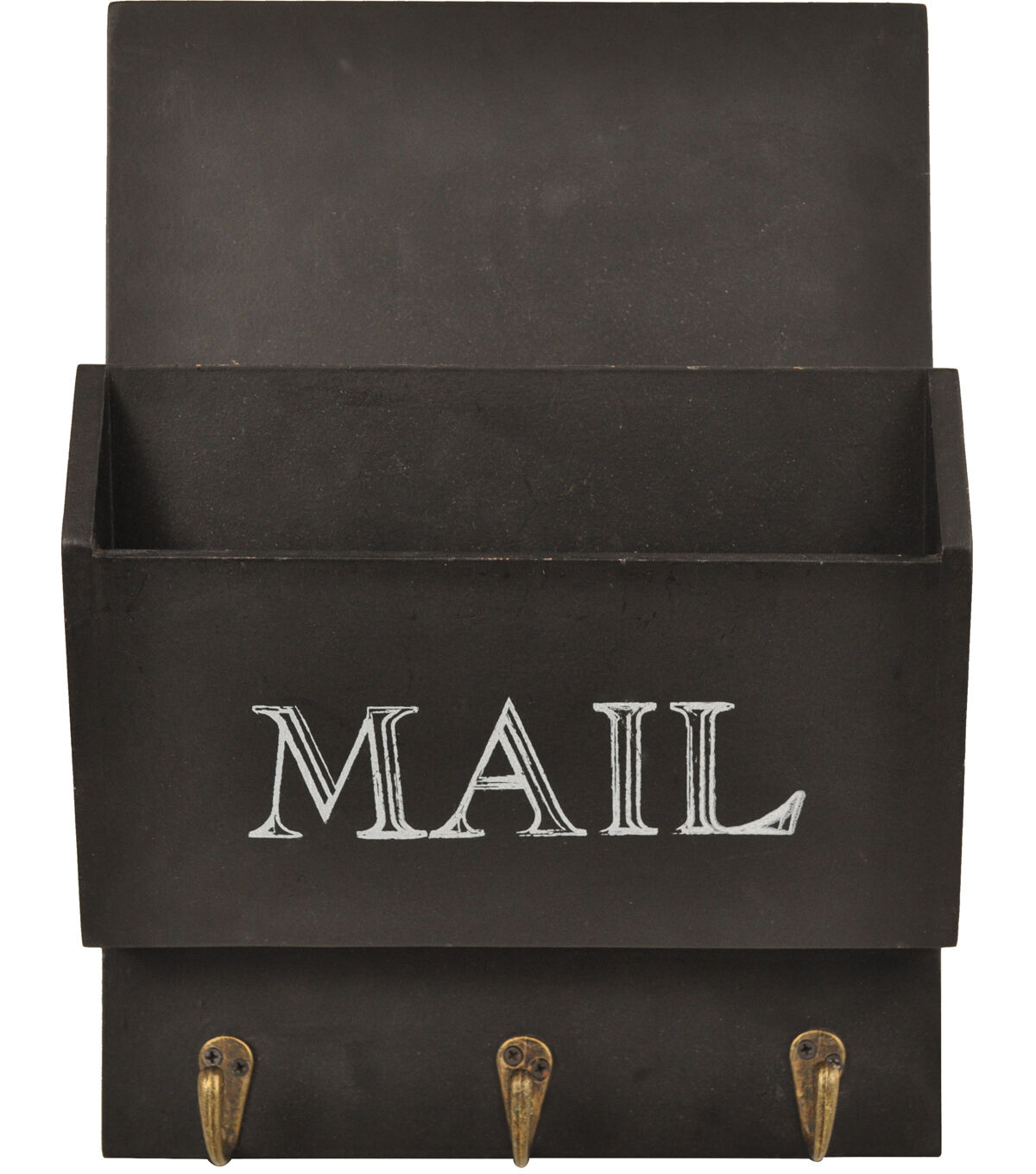 10" x 3.3" x 14" Wooden "Mail" Bin with Hooks Black