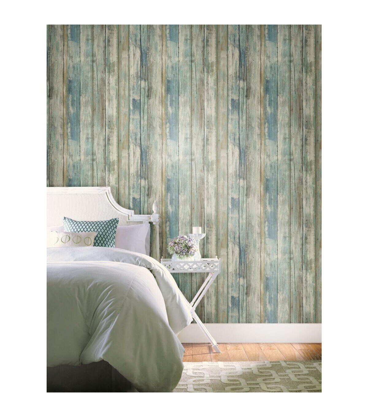 RoomMates Distressed Wood Blue Peelable Wallpaper