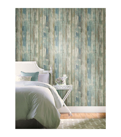 RoomMates Distressed Wood Blue Peelable Wallpaper